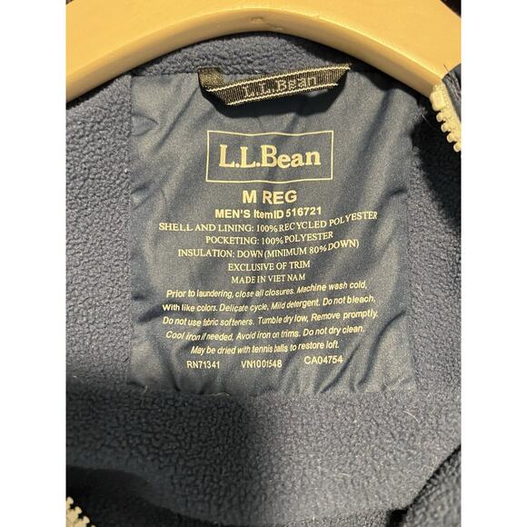 LL Bean Men's EUC Blue/Gray Colorblock Down Jacket Puffer Full Zip Snow Size M - Picture 4 of 6